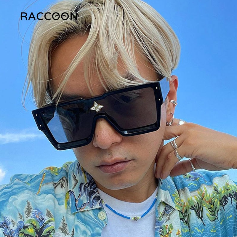 Fashion Vintage Oversized Frame Square Luxury Brand Designer Sunglasses Men Millionaire Diamond Flower Sun Glasses Women, White Mercury