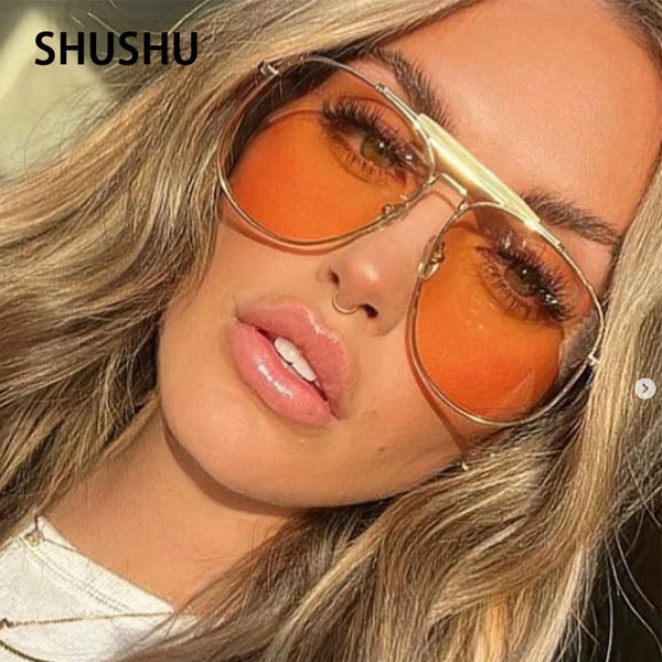 B155 Retro Oversized Metal Sunglasses Ladies Men Peach Red Pilot Sunglasses Trend Designer Glasses UV400 2023 New