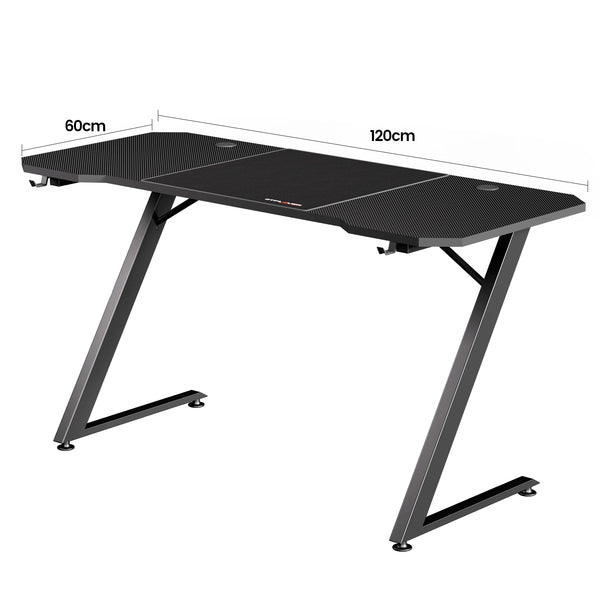 GTPLAYER Gaming Desk Computer Desk Sturdy Carbon Fiber Z Frame Large Gaming Table with Headphone Hooks PC Desk