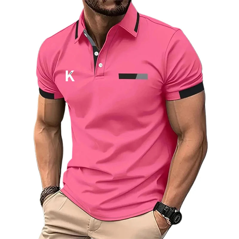 Men's Business Polo Golf Polo Work Casual Lapel Short Sleeve Basic Patchwork Button Spring & Summer Regular Fit Business Polo