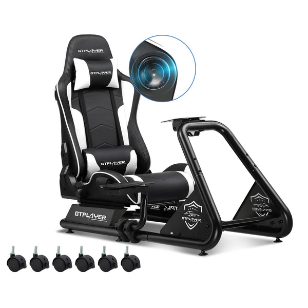 GTPLAYER Racing Simulator Cockpit with Seat, Sim Racing Cockpit Multi-function Adjustable Gaming Wheel Stand for G25 G27 G29