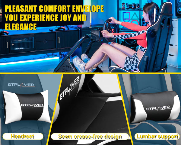 GTPLAYER Racing Simulator Cockpit with Seat, Sim Racing Cockpit Multi-function Adjustable Gaming Wheel Stand for G25 G27 G29