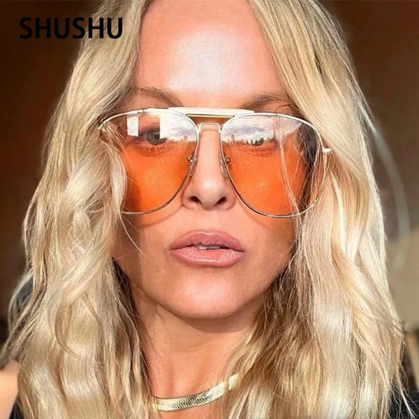 B155 Retro Oversized Metal Sunglasses Ladies Men Peach Red Pilot Sunglasses Trend Designer Glasses UV400 2023 New