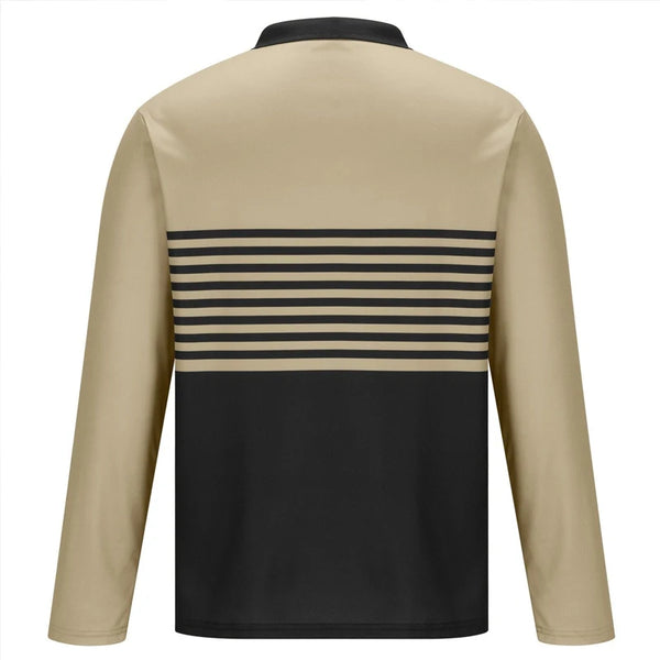 Men's Rugby Polo Shirts Casual Sports Lapel Classic Long Sleeve Fashion Basic Color Block Stripe Fall Winter Regular Fit