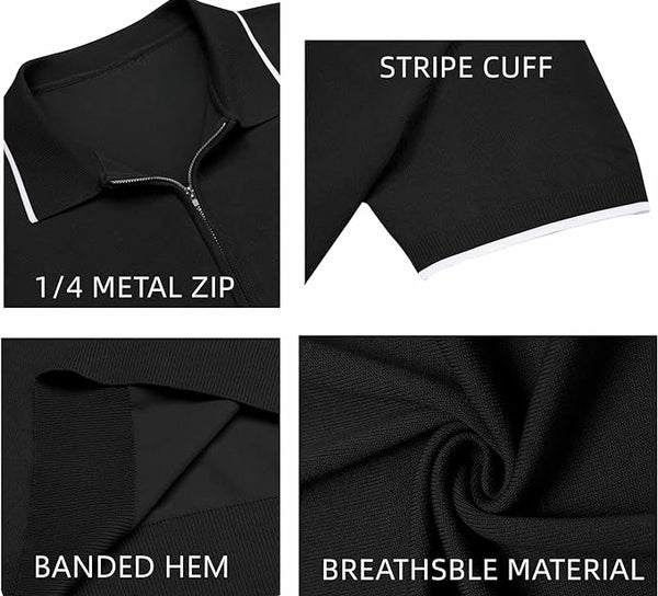 Men's Casual Breathable Short-sleeved Polo Shirt Lapel Zipper Shirt Fashion Business Office Summer T-shirt New Tops