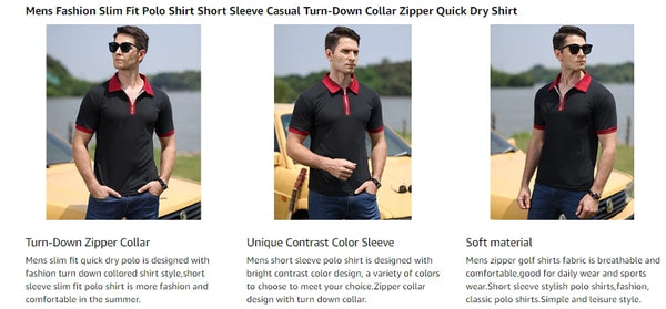 Men's Casual Breathable Short-sleeved Polo Shirt Lapel Zipper Shirt Fashion Business Office Summer T-shirt New Tops