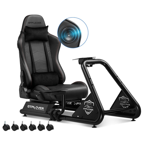 GTPLAYER Racing Simulator Cockpit with Seat, Sim Racing Cockpit Multi-function Adjustable Gaming Wheel Stand for G25 G27 G29