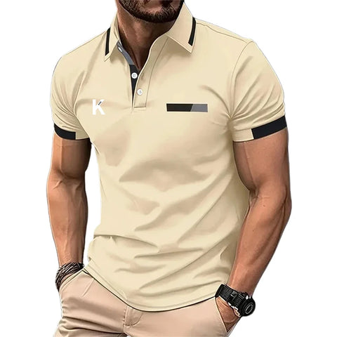 Men's Business Polo Golf Polo Work Casual Lapel Short Sleeve Basic Patchwork Button Spring & Summer Regular Fit Business Polo