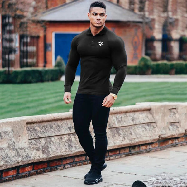 Brand New Breathable Men's Polo Shirt High Quality Fitness Men Stretch Cotton Long Sleeve Shirt Casual Spring Mens Polo Shirts