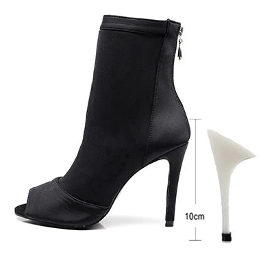 Women Ballroom Latin Dance Shoes Black Soft Bottom Bachata Salsa Dance Sandals Woman thin Heel 8.5cm/10cm/11cm Sock Boots