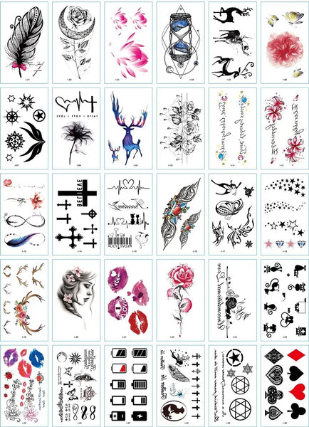 30Pcs/Set No Repeat Temporary Tattoo Stickers Waterproof Arm Clavicle Body Art Sticker Disposable butterfly tatouage temporaire