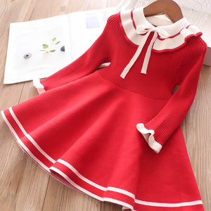 Autumn children warm Sweater dress for girls infant casual pure color Pleated princess dress Baby girl winter knitted dress