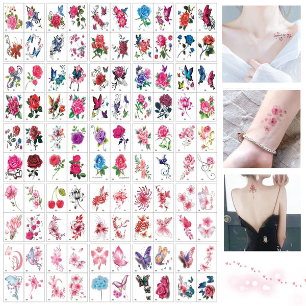 100pcs/Set No Repeat Flowers Butterfly Temporary Tattoos Waterproof Body Art Concealer Stickers Disposable tatouage temporaire