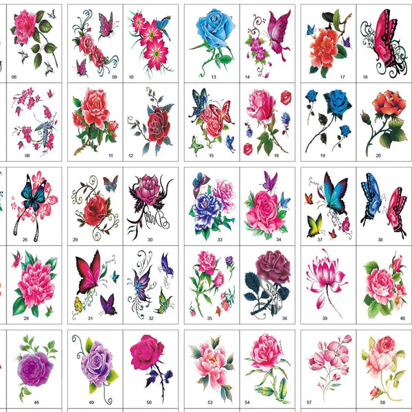 100pcs/Set No Repeat Flowers Butterfly Temporary Tattoos Waterproof Body Art Concealer Stickers Disposable tatouage temporaire