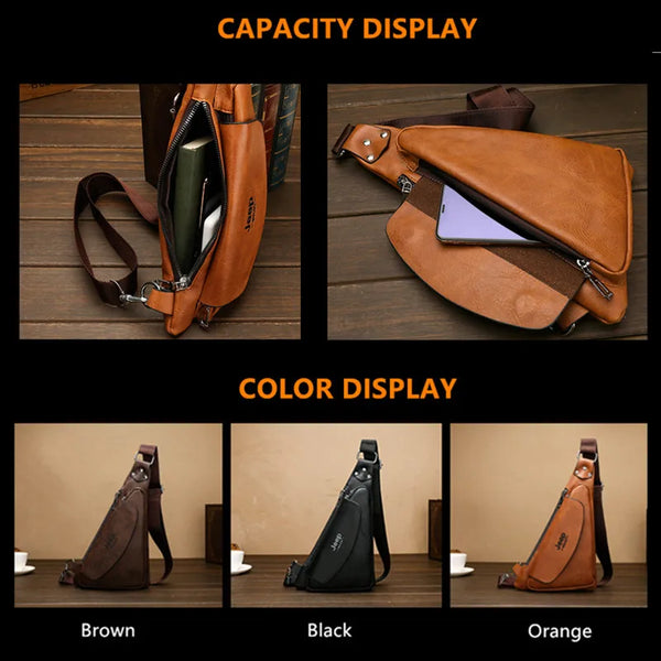 JEEP BULUO Breast Package Men Shoulder Crossbody Bag Leisure Waterproof and Hard-Wearing Split Leather Travel Male Bags