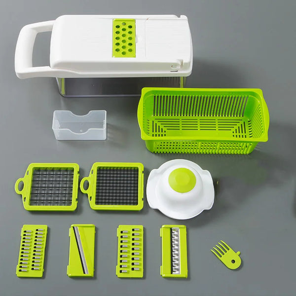 Multifunctional Vegetable Cutter & Slicer Carrot Potato Grater Onion Chopper 9 in 1 with Drain Basket Kitchen Fruit Food Gadgets