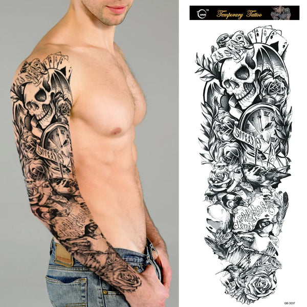 20 Sheets Large Full Arm Temporary Tattoo Sticker Men Women Cool Skull Forest Fish Leg Shoulder Sleeve Fake Body Art Totem