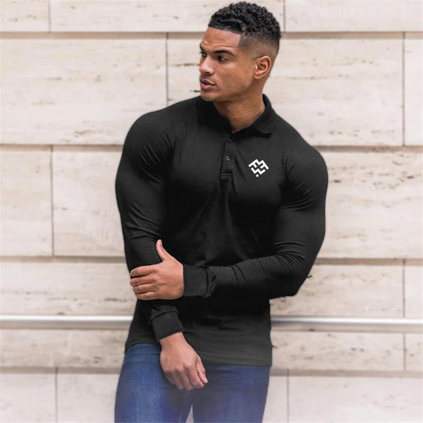 Brand New Breathable Men's Polo Shirt High Quality Fitness Men Stretch Cotton Long Sleeve Shirt Casual Spring Mens Polo Shirts