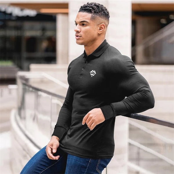 Brand New Breathable Men's Polo Shirt High Quality Fitness Men Stretch Cotton Long Sleeve Shirt Casual Spring Mens Polo Shirts