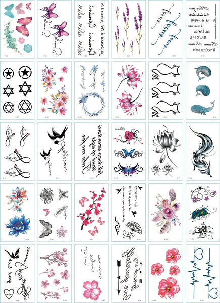 30Pcs/Set No Repeat Temporary Tattoo Stickers Waterproof Arm Clavicle Body Art Sticker Disposable butterfly tatouage temporaire