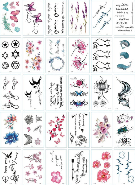 30Pcs/Set No Repeat Temporary Tattoo Stickers Waterproof Arm Clavicle Body Art Sticker Disposable butterfly tatouage temporaire