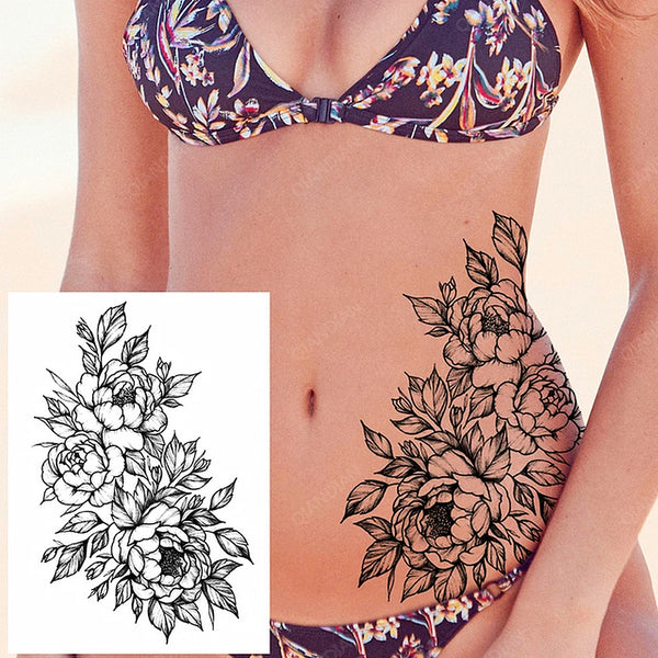 Black Flower Rose Waterproof Temporary Bird Snake Sexy Body Arm Leg Gem Henna Tattoo Fashion Big Fake Sleeve Sticker