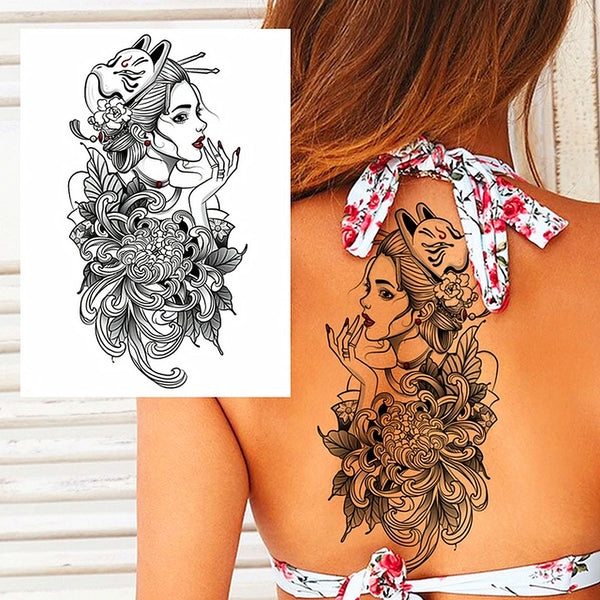 Black Flower Rose Waterproof Temporary Bird Snake Sexy Body Arm Leg Gem Henna Tattoo Fashion Big Fake Sleeve Sticker