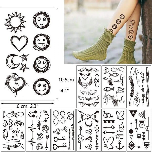 30 Sheets Waterproof Black Tiny Tattoo Feather Women Body Hand Art Drawing Temporary Tattoo Stickers Men Finger Words Tatto Face