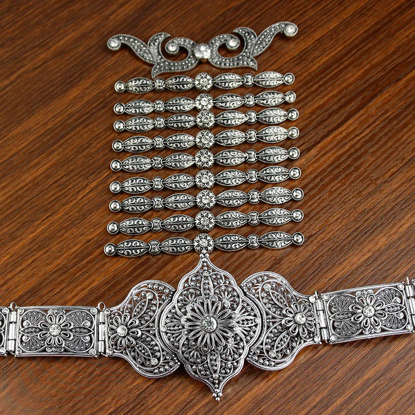 Sunspicems Retro Silver Color Caucasia Women Belt Breastplate Traditional Wedding Jewelry Sets Full Crystal Court Performance