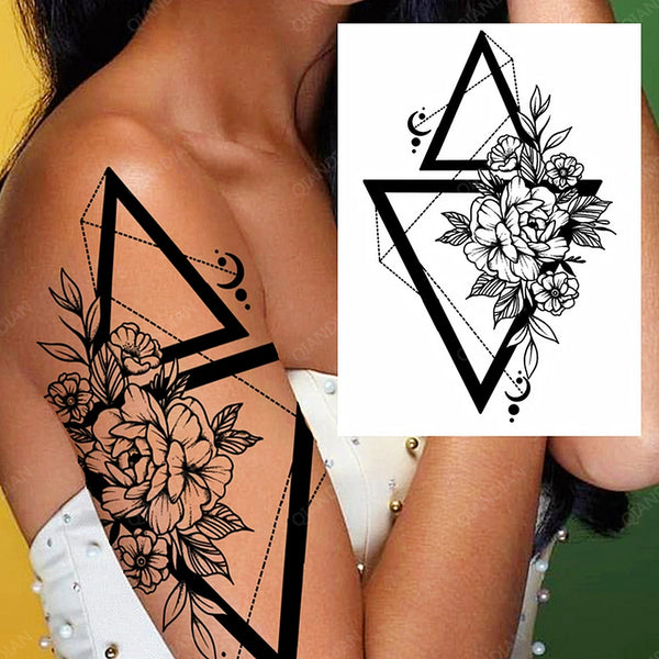 Black Flower Rose Waterproof Temporary Bird Snake Sexy Body Arm Leg Gem Henna Tattoo Fashion Big Fake Sleeve Sticker