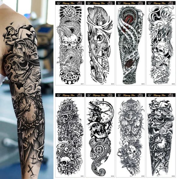 20 Sheets Large Full Arm Temporary Tattoo Sticker Men Women Cool Skull Forest Fish Leg Shoulder Sleeve Fake Body Art Totem