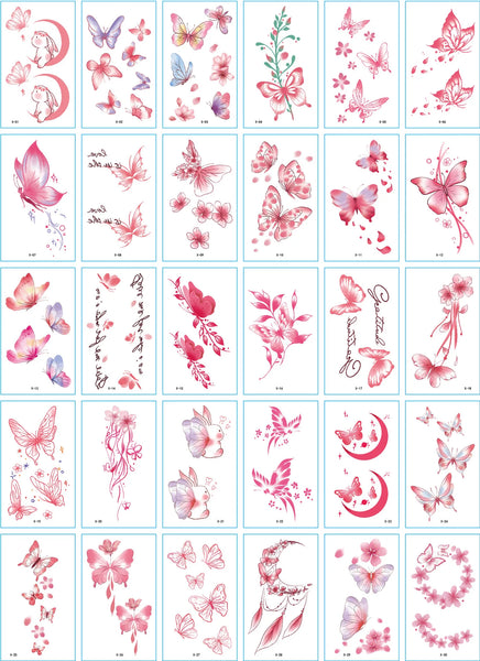 30Pcs/Set No Repeat Temporary Tattoo Stickers Waterproof Arm Clavicle Body Art Sticker Disposable butterfly tatouage temporaire