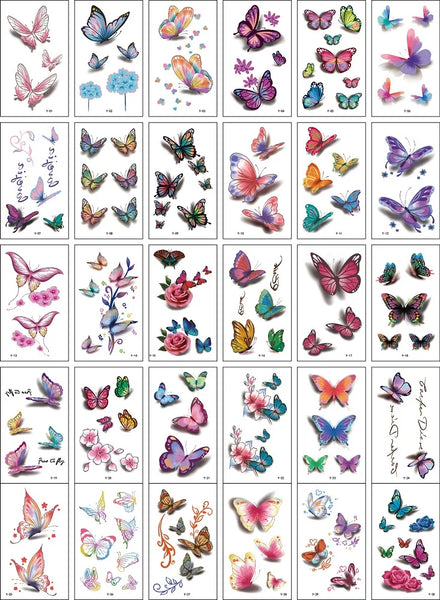 30Pcs/Set No Repeat Temporary Tattoo Stickers Waterproof Arm Clavicle Body Art Sticker Disposable butterfly tatouage temporaire