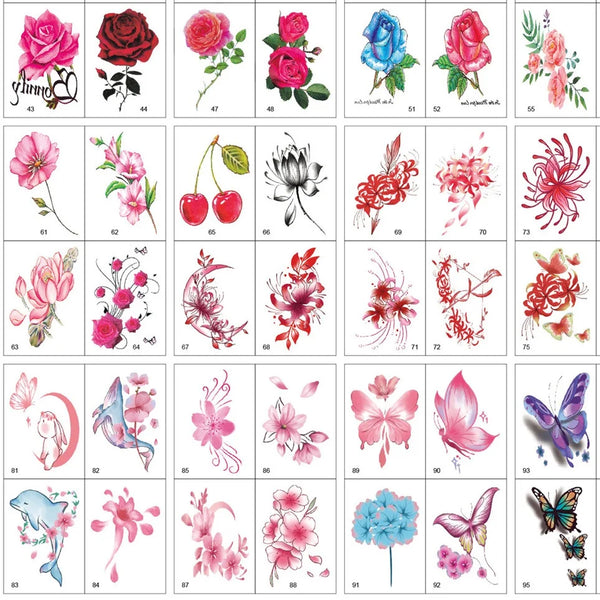 100pcs/Set No Repeat Flowers Butterfly Temporary Tattoos Waterproof Body Art Concealer Stickers Disposable tatouage temporaire