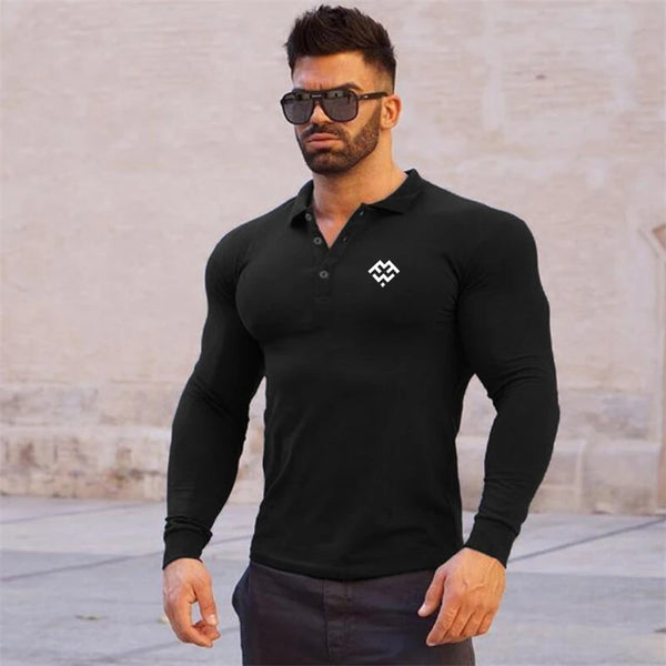 Brand New Breathable Men's Polo Shirt High Quality Fitness Men Stretch Cotton Long Sleeve Shirt Casual Spring Mens Polo Shirts