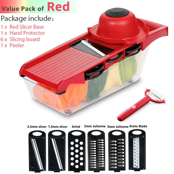 Multifunctional Vegetable Cutter & Slicer Carrot Potato Grater Onion Chopper 9 in 1 with Drain Basket Kitchen Fruit Food Gadgets