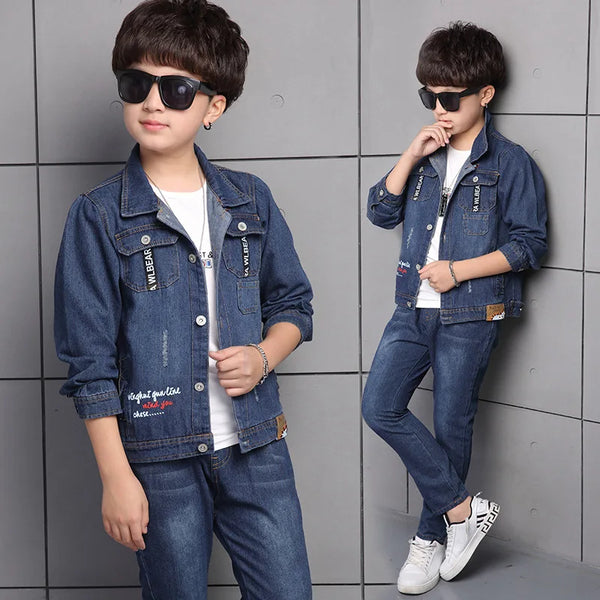 Children's Clothing Boy Spring Suit 2024 New Korean Children's Denim Suit Two Sets Of Autumn Children Clothes