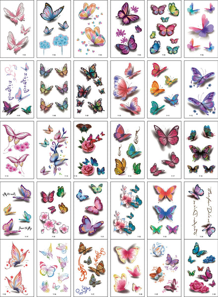 30Pcs/Set No Repeat Temporary Tattoo Stickers Waterproof Arm Clavicle Body Art Sticker Disposable butterfly tatouage temporaire