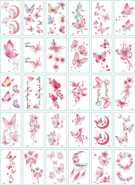 30Pcs/Set No Repeat Temporary Tattoo Stickers Waterproof Arm Clavicle Body Art Sticker Disposable butterfly tatouage temporaire