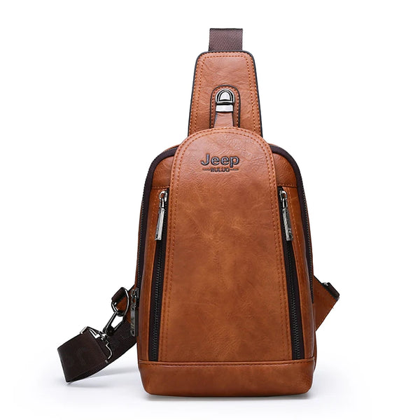 JEEP BULUO Brand Travel Hiking Messenger Shoulder Bags Men's Large Capacity Sling Crossbody Bag Solid Men Leather Bag