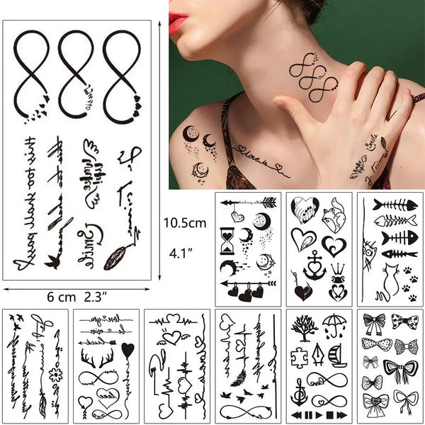 30 Sheets Waterproof Black Tiny Tattoo Feather Women Body Hand Art Drawing Temporary Tattoo Stickers Men Finger Words Tatto Face