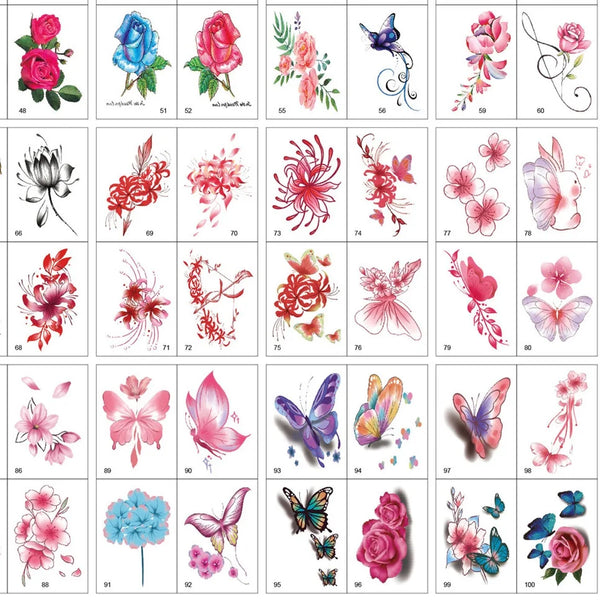 100pcs/Set No Repeat Flowers Butterfly Temporary Tattoos Waterproof Body Art Concealer Stickers Disposable tatouage temporaire