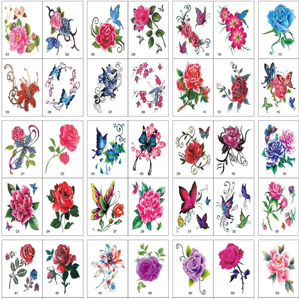 100pcs/Set No Repeat Flowers Butterfly Temporary Tattoos Waterproof Body Art Concealer Stickers Disposable tatouage temporaire