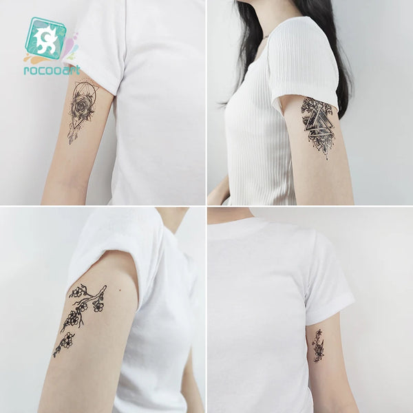 30 Sheets Waterproof Black Tiny Tattoo Feather Women Body Hand Art Drawing Temporary Tattoo Stickers Men Finger Words Tatto Face