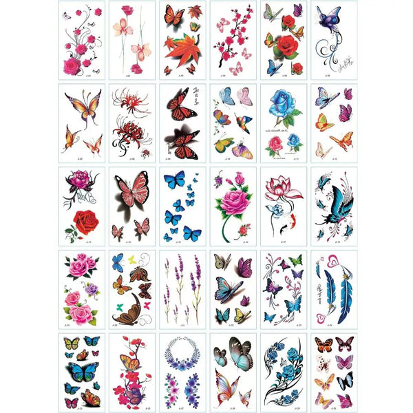 30Pcs/Set No Repeat Temporary Tattoo Stickers Waterproof Arm Clavicle Body Art Sticker Disposable butterfly tatouage temporaire