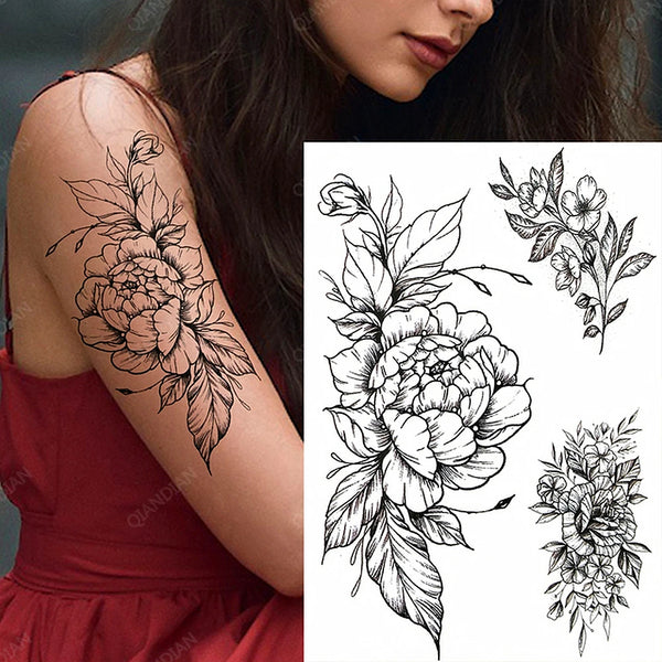 Black Flower Rose Waterproof Temporary Bird Snake Sexy Body Arm Leg Gem Henna Tattoo Fashion Big Fake Sleeve Sticker