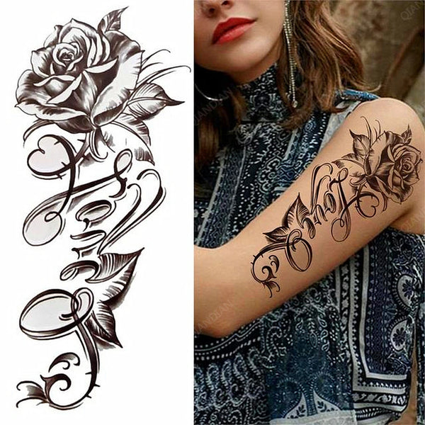 Black Flower Rose Waterproof Temporary Bird Snake Sexy Body Arm Leg Gem Henna Tattoo Fashion Big Fake Sleeve Sticker