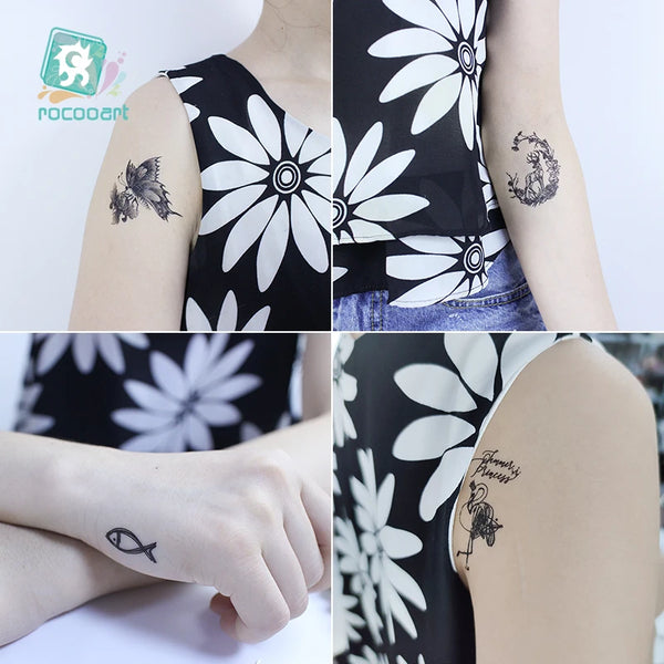 30 Sheets Waterproof Black Tiny Tattoo Feather Women Body Hand Art Drawing Temporary Tattoo Stickers Men Finger Words Tatto Face