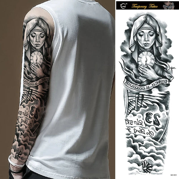 20 Sheets Large Full Arm Temporary Tattoo Sticker Men Women Cool Skull Forest Fish Leg Shoulder Sleeve Fake Body Art Totem