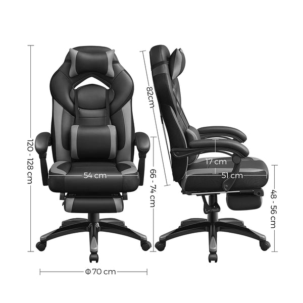 SONGMICS Gaming Chair, Office Racing Chair with Footrest, Desk Chair, Ergonomic Design, Adjustable Headrest, Lumbar Support